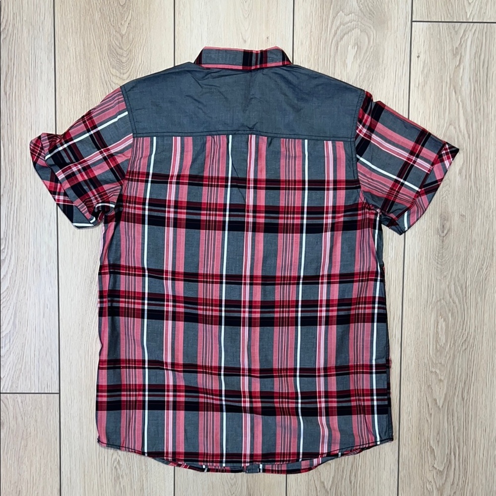 NWOT - RIVIT61 Red and Gray Casual Button Down Shirt with Plaid Design - Picture 5 of 7